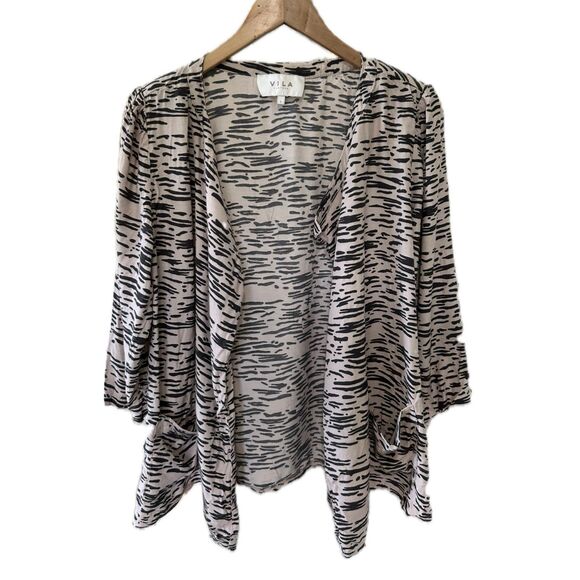 Vila Clothes Animal Print Inspired Quarter Sleeve Square Pockets Open Cardigan L - Picture 1 of 6